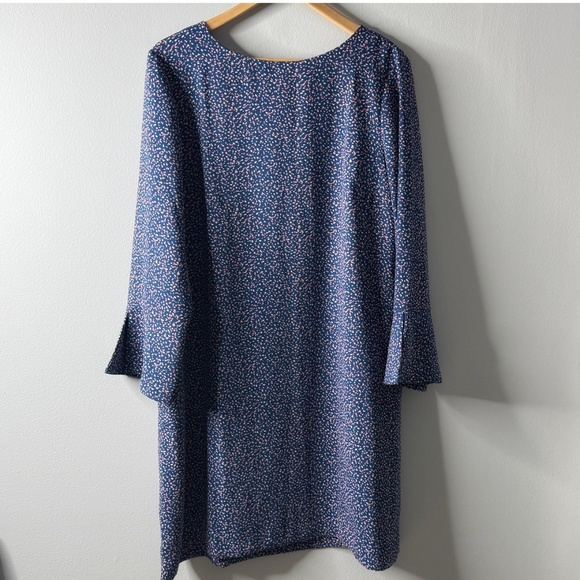 Ann Taylor Shift Dress Confetti 3/4 Sleeve Pockets Blue Purple Round Neck Sz 16 - Picture 2 of 12